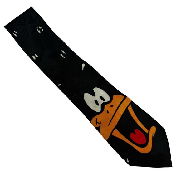 VTG Looney Tunes Mania Character Tie Daffy Duck Dark Eyes Lights Out Polyester - Picture 1 of 6